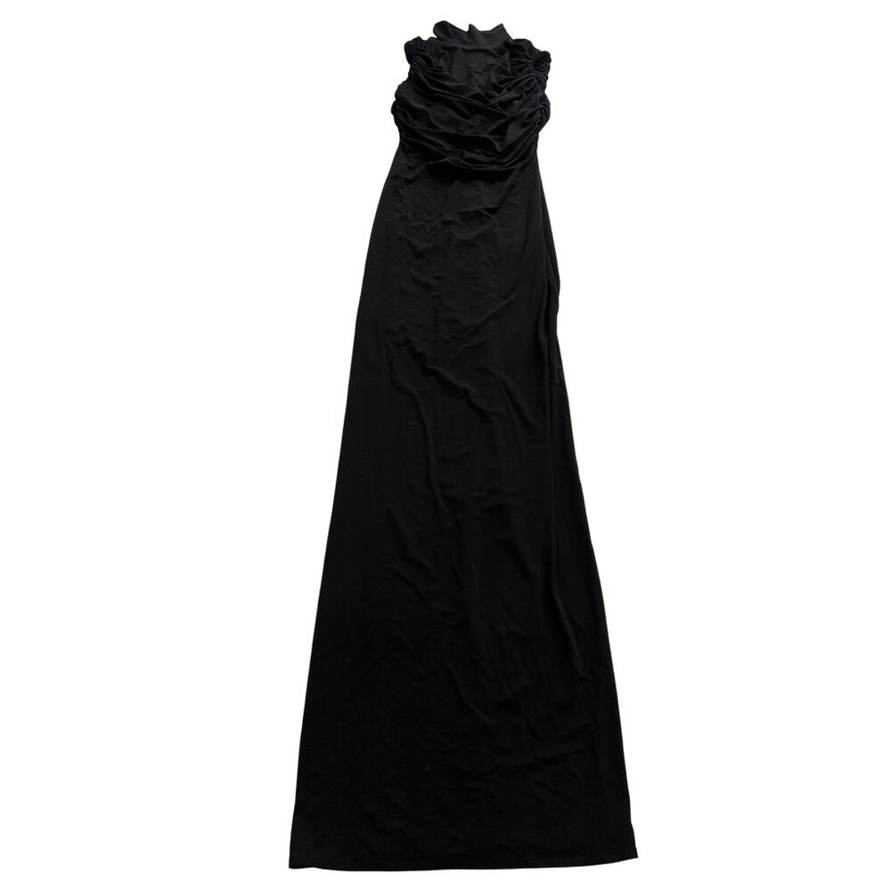 Magda Butrym Floral Applique Ruched Maxi Dress in Black
